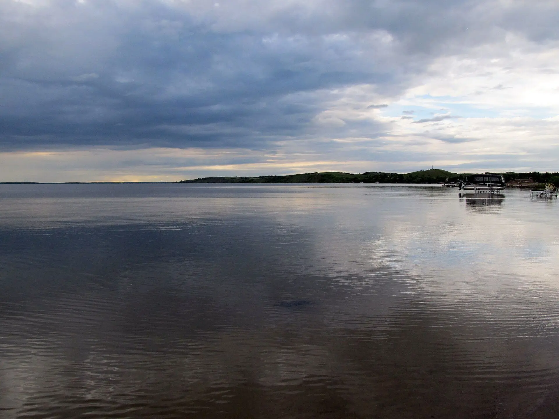 Calm waters of the lake at dusk